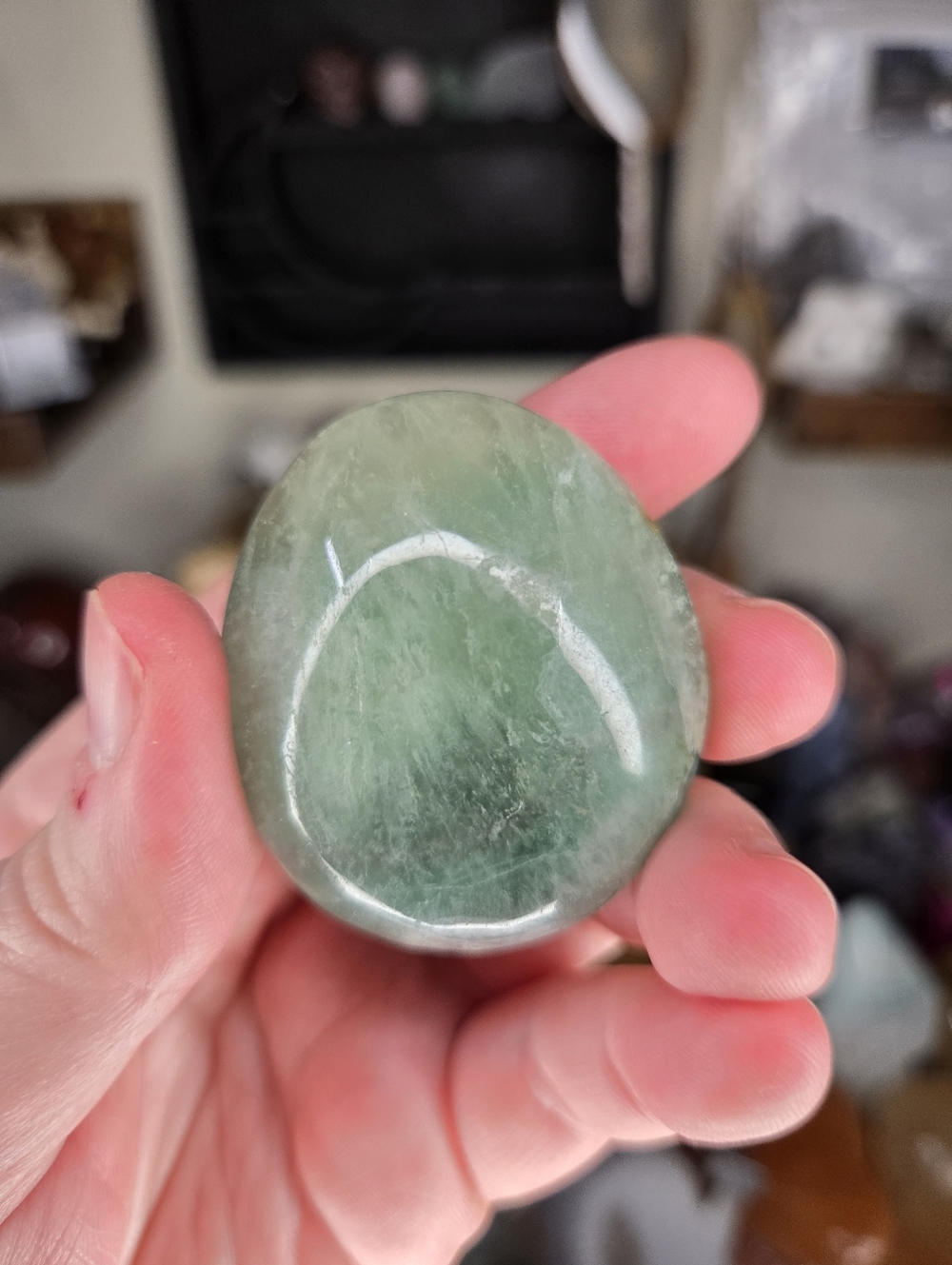 Green Feather Fluorite Crystal Palmstone